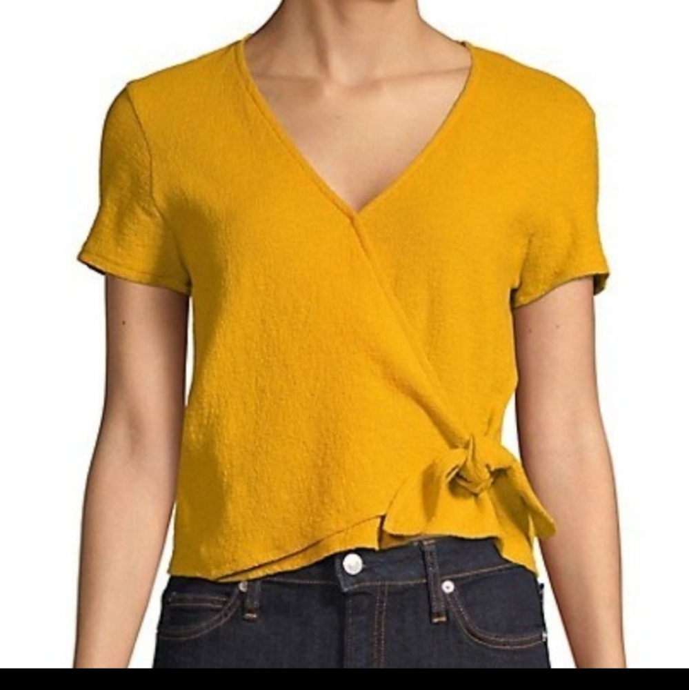 Madewell Texture & Thread cropped Tie Front Wrap Shirt Golden Yellow